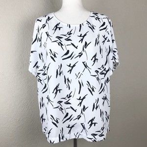 A New Day White & Black Blouse Abstract Short Sleeves Career Paint Strokes XXL